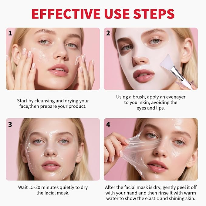 Collagen Peel Off Mask with Peptides and 4D Hyaluronic Acid for Firming, Hydrating, Pore Minimizing, and Fine Line Reduction