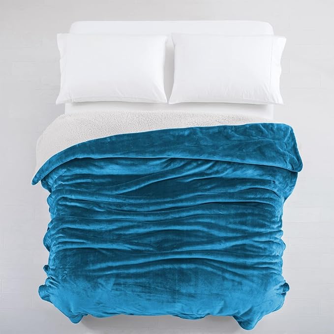 IR Imperial Rooms Sherpa Blankets Queen Size - Thick and Warm Blankets for Winter, Reversible Soft and Fuzzy Fluffy Queen Size Blanket for Bed, Teal, 90x90 Inches