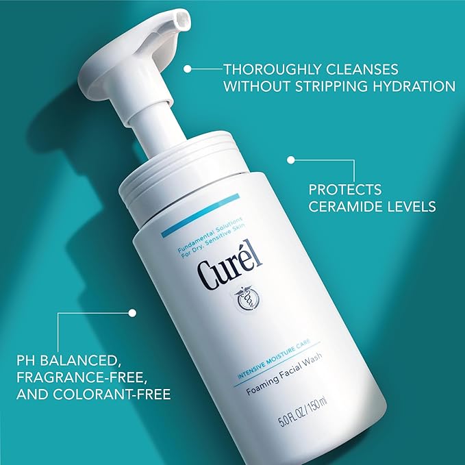 Curel Japanese Skin Care Foaming Facial Wash, Face Wash for Dry, Sensitive Skin, Cleanses and Protects Natural Ceramides, pH Balanced, Fragrance & Alcohol Free Facial Cleanser, Step 2 of 2, 5 Fl Oz