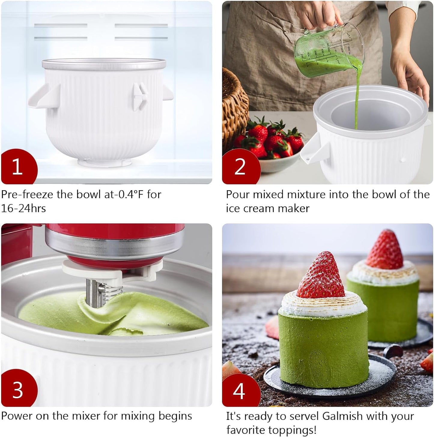 Ice Cream Maker Attachment for Kitchenaid, 2 Quart Frozen Ice Cream Bowl for Stand Mixer 4.5/5/6/7QT, Sorbet Gelato Maker for Homemade Ice, Dessert, Yogurt