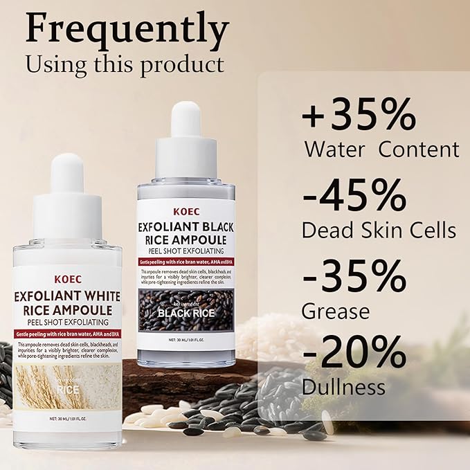 ANGEL SILK Peel Shot Glow Rice Ampoule Duo | White Rice + Black Rice Exfoliator with Niacinamide, AHA BHA | Face Scrub Exfoliating Gentle Pore Minimizer | Dead Skin Remover for All Skin Types