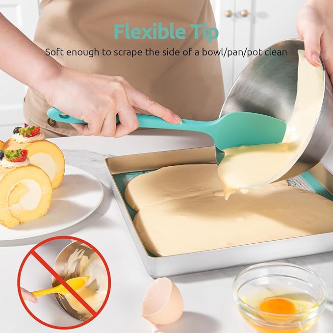 U-Taste Silicone Baking Spatula Set: 480ºF High Heat Resistant, Food Grade Flexible Rubber Kitchen Cooking Mixing Scraper, Food Grade Seamless Utensil for Nonstick Cookware Set of 3 (Aqua Sky)