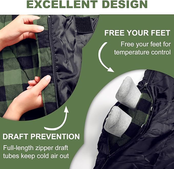 Double Sleeping Bag for Adults Kids Camping, XL Queen Size Sleeping Bags for 2 Person All Season Hiking Backpacking, Lightweight Waterproof with Compression Sack