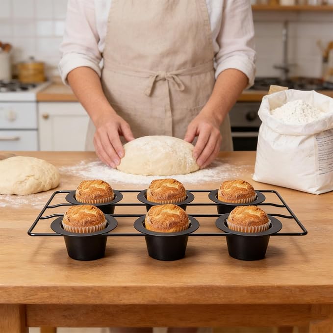 LICAEVEY Professional 6 Cup Popover Pan, Deep Non Stick Carbon Steel Bakeware for Yorkshire Pudding & Muffins, Dishwasher Safe Easy Clean Baking Pan