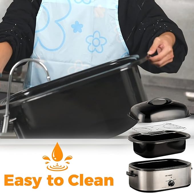 Roaster Oven 22Qt, Turkey Electric Roaster Oven Buffet with Self-Basting Lid, Removable Pan, Cool-Touch Handles, Stainless Steel, Silver