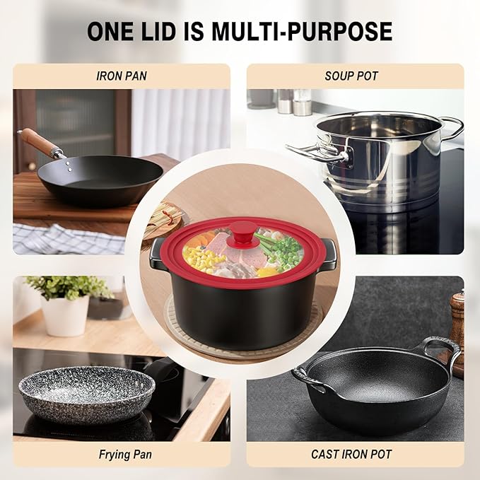 Universal Lids for Pots, Pans and Skillets, Replacement Pan Lid with Tempered Glass and Heat-Resistant Silicone Edge, Fits 9", 9.5",10" Cookware, Durable Frying Pan Cover