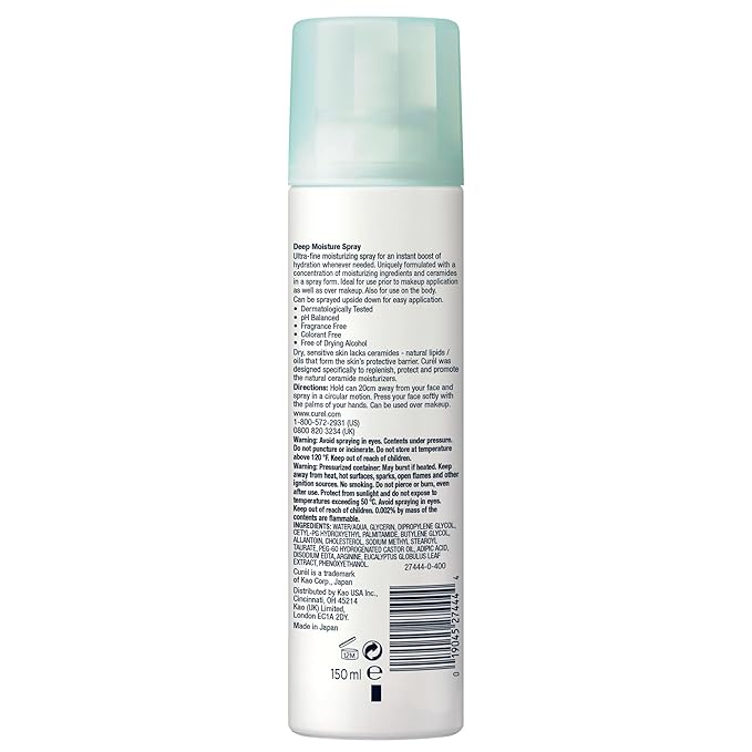 Curel Japanese Skin Care Deep Moisture Spray, Spray on Moisturizer for Dry Skin, Face Hydrating spray with Ceramides, 5 Oz