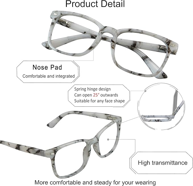 YEIN Bifocal Reading Glasses with Blue Light Blocking Lenses, Bifocal Reader for Women and Men, Vintage Square frame with Spring Hinge (+0.00/+1.25 magnification)