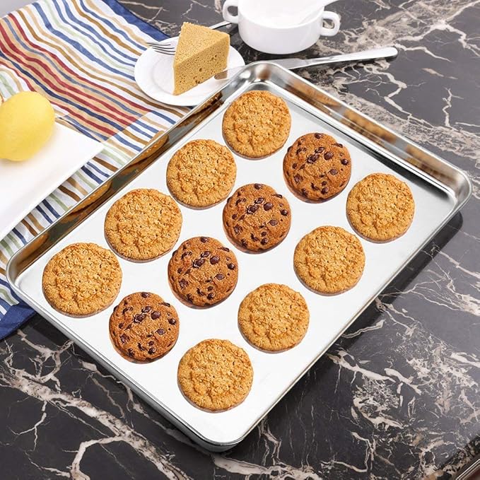 Wildone Baking Sheet Set of 3, Stainless Steel Cookie Sheet Cooking Sheet Pan for Baking & Roasting, 9/12/16 Inch, Non Toxic & Heavy Duty & Easy Clean