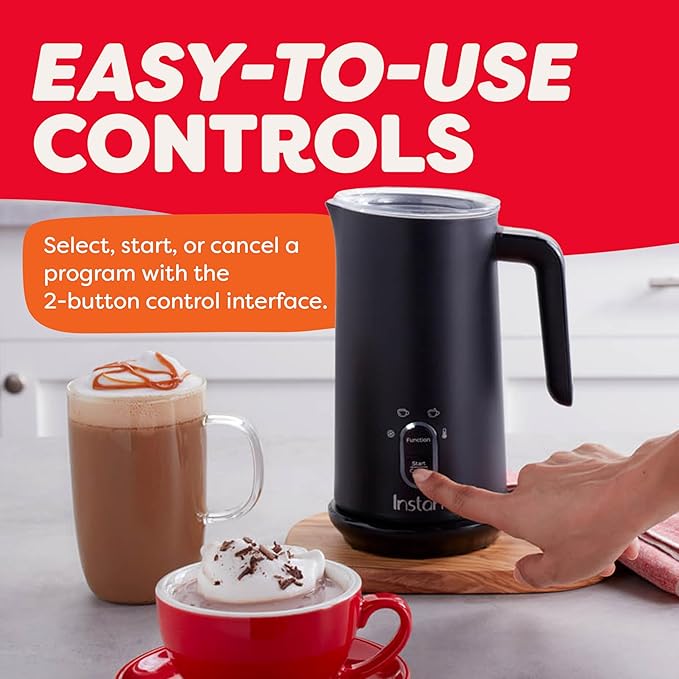 Instant Pot Milk Frother, 4-in-1 Electric Milk Steamer, 10oz/295ml Automatic Hot and Cold Foam Maker and Milk Warmer for Latte, Cappuccinos, Macchiato, From the Makers of Instant 500W, Black