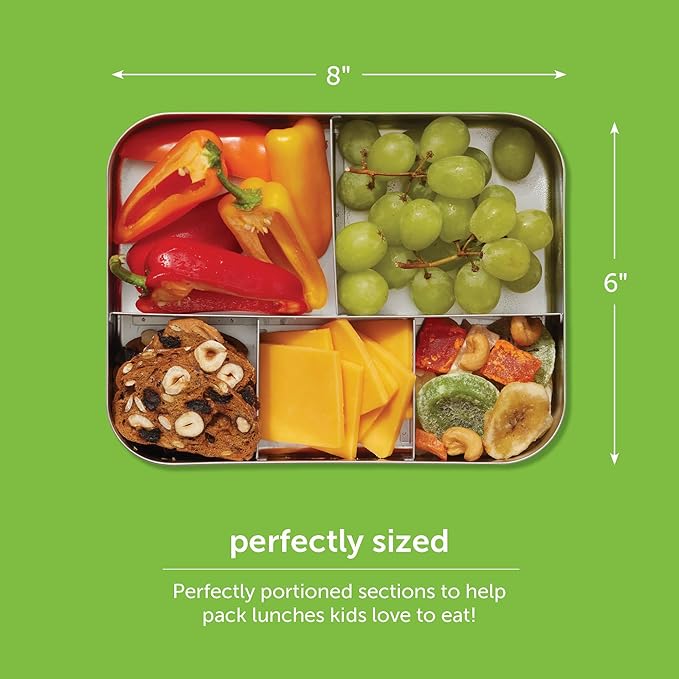 LunchBots Large Trio Stainless Steel Lunch Container -Three Section Design for Sandwich and Two Sides - Metal Bento Lunch Box - Eco-Friendly - Stainless Lid - Staineless Steel