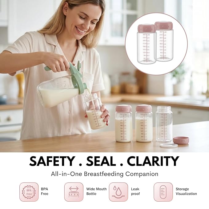 Breastmilk Storage Bottle Compatible with Spectra S1/S2/SG/9Plus /Motif Luna Flange, 9.5oz Wide-Neck Spectra Bottles for Pumping, Baby Bottle Storage with Lid Fit Momcozy Breast Milk Cooler 22oz, Pink
