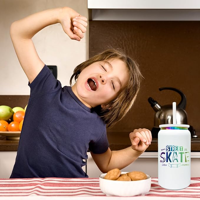 4 Pack Glass Cups with Lids and Straws, 16 oz Stainless Steel Cups, Insulated Skinny Tumbler, Powder Coated Travel Tumblers for Laser Engrave, Iced Coffee Cup for Smoothie Water DIY Gift(White,4 pack)