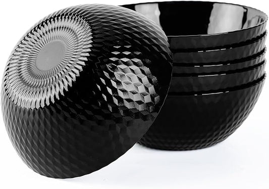 20 OZ Max Black Opal Glass Cereal Bowl Set of 6, 6 inch Dishwasher & Microwave Safe Round Geometric Faceted Bowls for Kitchen, Salad, Soup and Rice