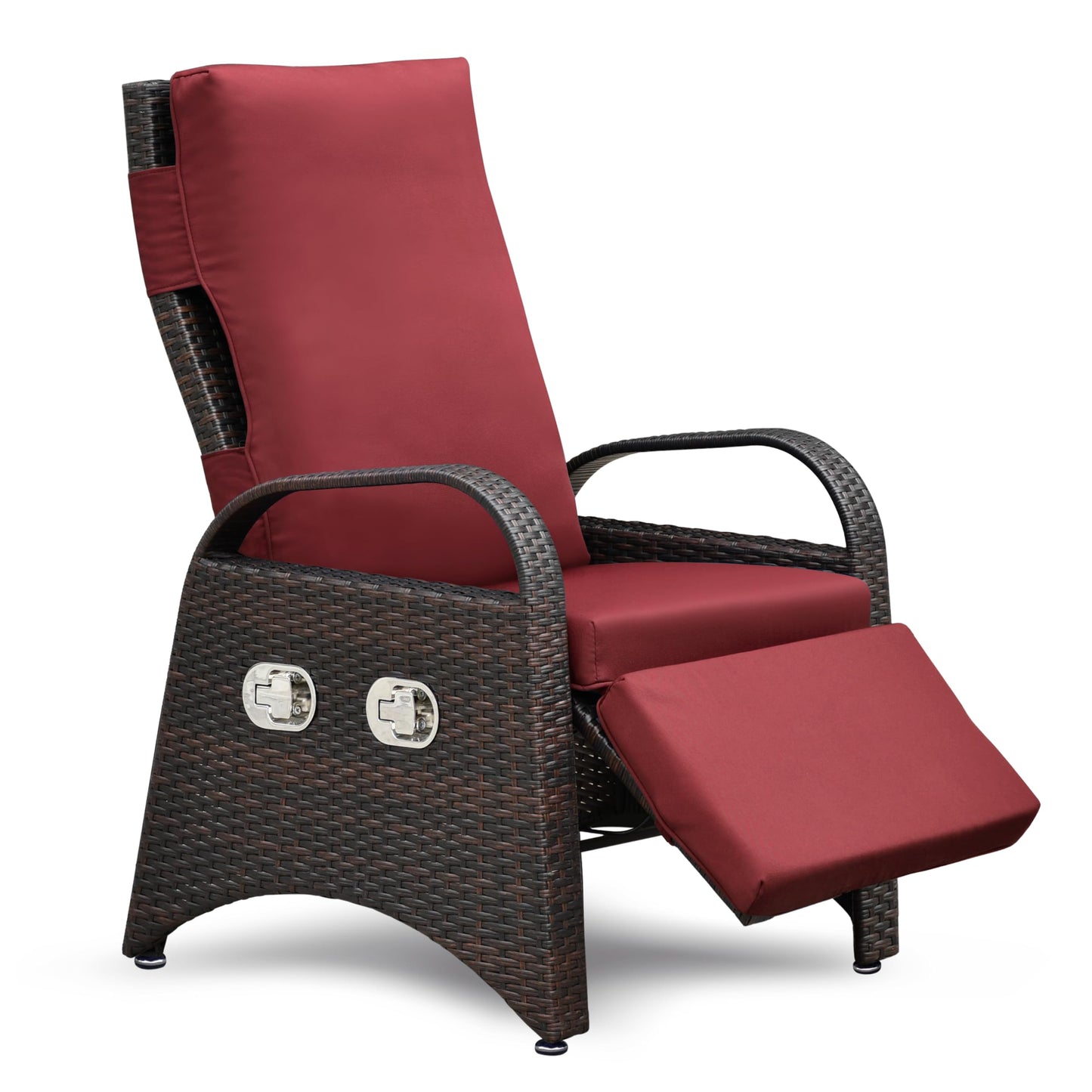 ATR ART TO REAL Outdoor Recliner Chairs, PE Wicker Reclining Lounge Chair with Removable Soft Cushion, Adjustable Outside Recliners for Patio, Porch, Poolside, Balcony, Lawn (Red, 1 PC)
