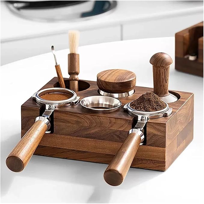 Walnut Wood Coffee Filter Holder, Espresso Tamper Mat Stand, Coffee Maker Support Base Rack, Barista Accessories(Orange)