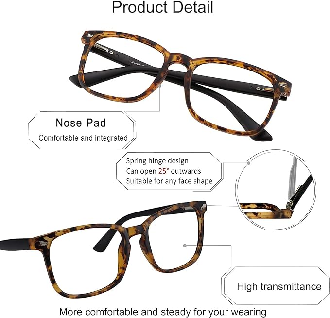 YEIN Bifocal Reading Glasses with Blue Light Blocking Lenses, Bifocal Reader for Women and Men, Vintage Square frame with Spring Hinge (+0.50/+2.25 magnification)
