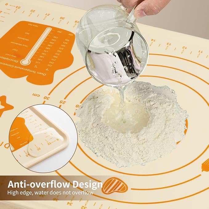DANIA & DEAN Silicone Baking Mat - Upgrade 26x16 Inch Extra Thick Pastry Mat with Measurements, Non-Slip and Reusable, Kneading Dough Mat for Kitchen Counter, Bread, Cookies, Pizza, Fondant, Pasta
