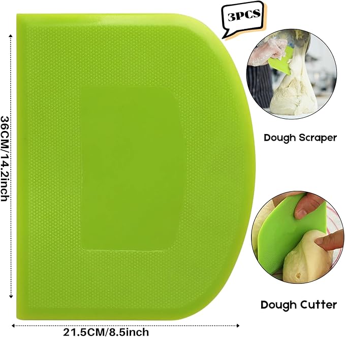 SURDOCA Dough Scraper Bench Scraper - 3P 14.2x8.5" Plastic Flexible Bowl Scraper, Sharp Edge & Angles Cake Scraper. Non-Slip Bakeware Decorating Tools Sculpting & Modeling Tools - Pink+Yellow+Pink
