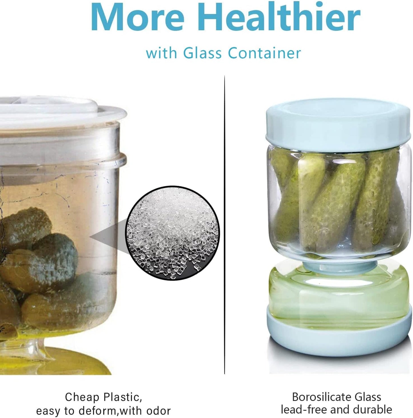 Luvan Pickle Jar with Strainer Flip, 34oz Pickle Container, Glass Kraut Juice Separator Jar-Leakproof Airtight Lid, Hourglass Food Storage Flip Jar for Olive,Jalapeno,Sliced Pickles-Dishwasher Safe