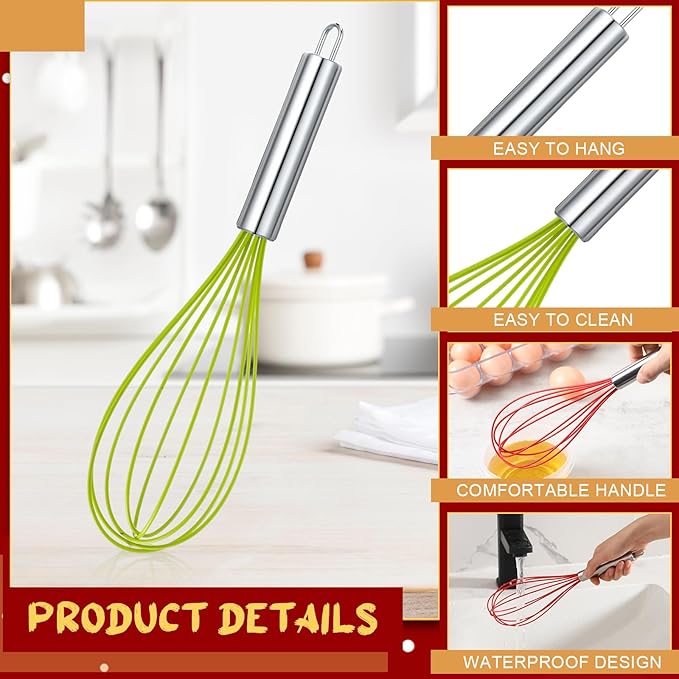 100 Sets 12 Inch Christmas Whisks Gifts DIYFillable Christmas Tree Ornaments Xmas Colored Silicone Whisks for Cooking Heat Resistant Egg Beaters with Card Rope Bag for Candy Holder