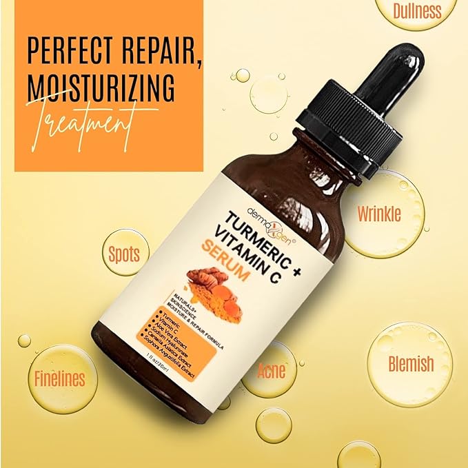 Turmeric and Vitamin C Anti-Aging facial serum, PURE ORGANIC Reduce Wrinkles, Improve Blemishes and Acne, Skin firming and Intensive Moisturizing & hydrating Serum for all skin Types (1 fl oz))