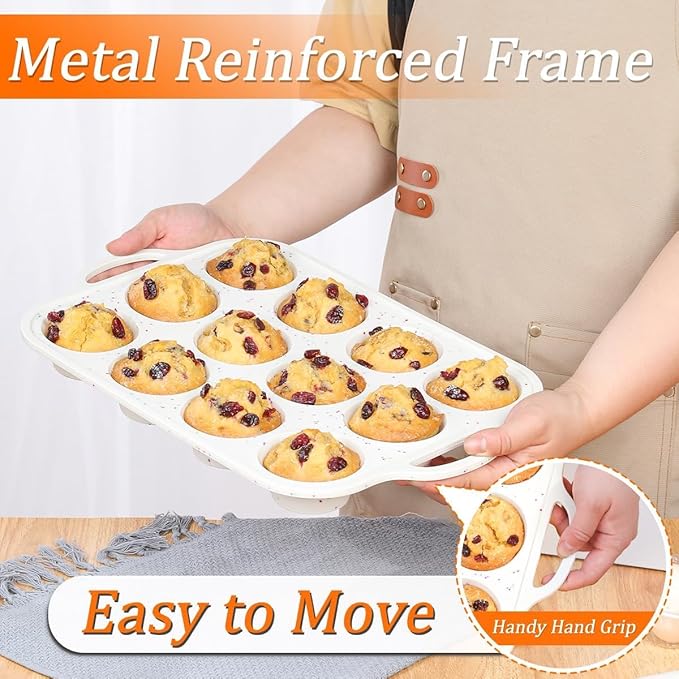 CAKETIME Silicone Muffin Pan, Metal Reinforced Frame Regular Size 2.8 Inch Cupcake Pan with Handle 12 Cups Nonstick Muffin Tray for Baking BPA Free 1 Pack Confetti