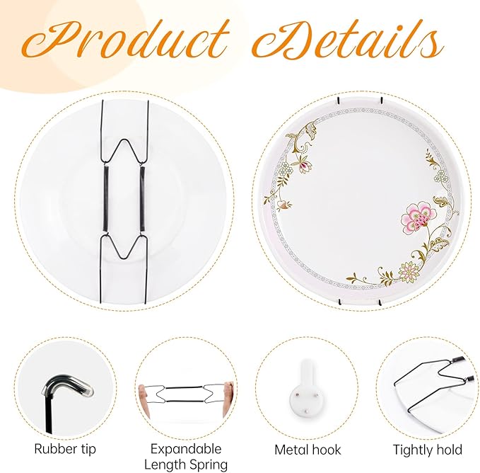 Plate Hangers for The Wall, Suitable for 4-5 inch Decorative Plate, Stainless Steel Wire Plate Holder with Wall Hooks and Rubber tip Protectors, Plate Hangers for Displaying Plates, Platter, Black