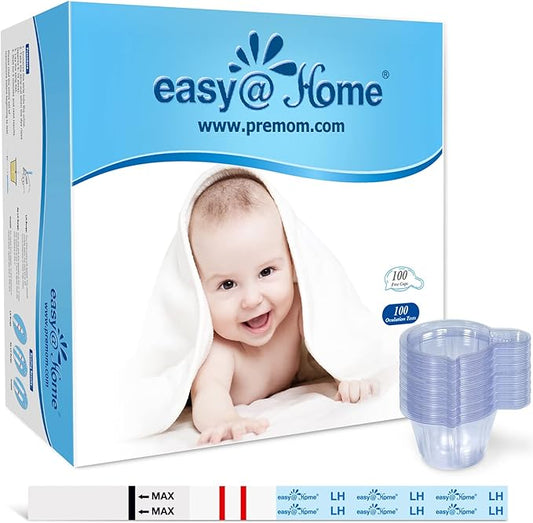 Easy@Home Ovulation Test Strips, 100 Pack Fertility Tests, Ovulation Predictor Kit, FSA Eligible, Powered by Premom Ovulation Predictor iOS and Android App, 100LH+100 Urine Cups