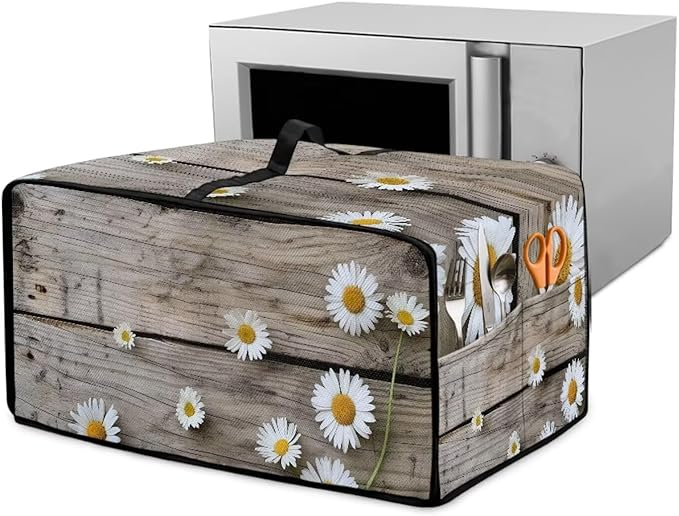 Toaster Oven Cover Washable Small Kitchen Appliance Dust Cover with Pockets, for Air Fryer Toaster Ovens, Microwaves, L, 18.5 x 22.5 x 13 inches, Daisy Wood Grain