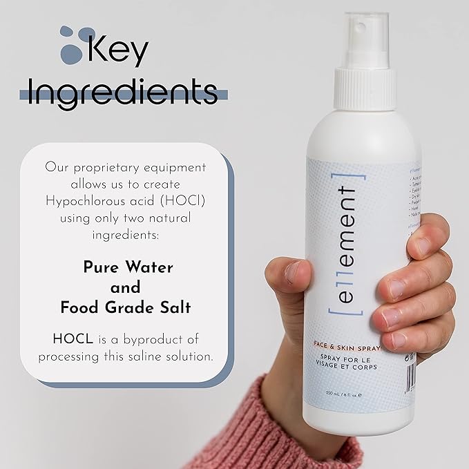 e11ement - Hypochlorous Acid Face and Skin Spray - HOCL- Safe for use on Acne Prone Skin - Eczema - Dry Scalp - Post Procedure -Toner - Eye Lash Cleanser - Face and Hand Cleanser (Large 8 oz.)