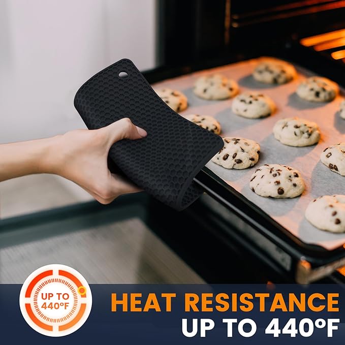 Silicone Trivet Mats 4 Heat Resistant Pot Holders Multipurpose Non-Slip Hot Pads for Kitchen Potholders, Drying mat, Jar Opener, Spoon Holder, Coaster.(Black Nordic Blue)