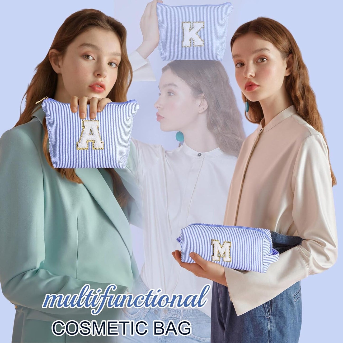 YOOLIFE Initial Makeup Bag Gifts - 2 Pieces Make Up Bag Makeup Pouch Travel Makeup Bag Cosmetic Bags for Women Makeup Organizer Bag Small Makeup Brush Bag Women Gifts Daughter Gifts for Women Letter V