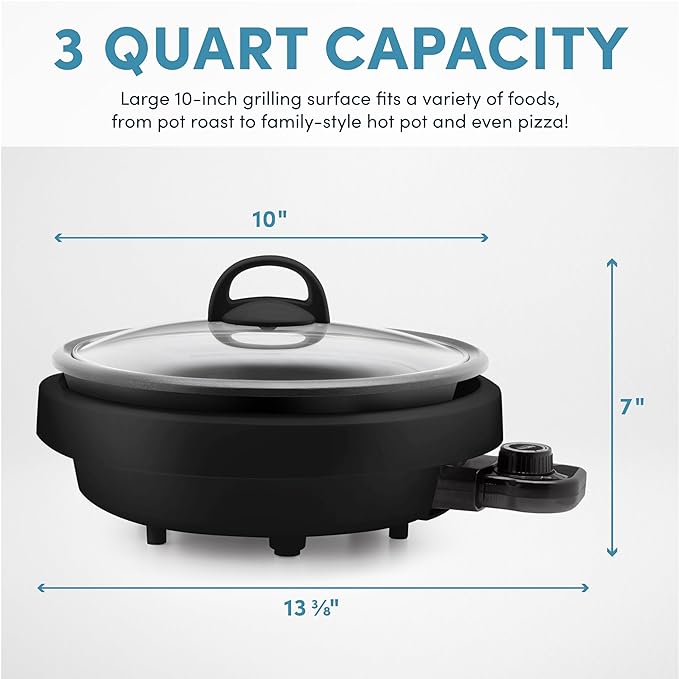 Aroma Housewares ASP-137B 3-Quart/10-inch 3-in-1 Super Pot with Grill Plate, Black