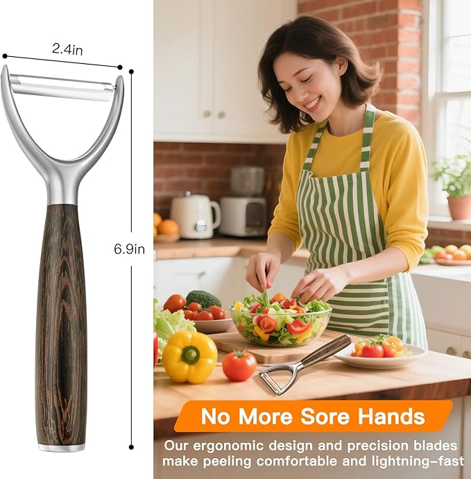 JUSEEPO Premium Vegetable Peeler, Y Type Swivel 304 Stainless Steel Blade Comfortable Solid Wood Handle, Practical gift for the home kitchen mom grandma for Veggie, Fruit, Potato(Black Walnut)