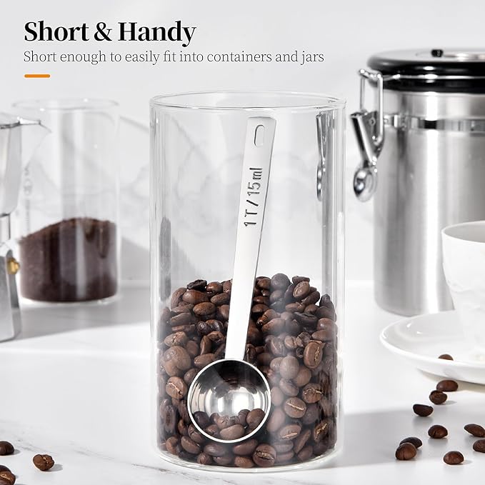 Long Handle Coffee Scoop: 5.64 Inch 18/8 Stainless Steel 1 Tablespoon Metal Measuring Spoon Tbsp Scoop for Coffee Beans, Grounds Coffee, Coffee Powder, Tea, Tall Jars (1Tbsp/15ml)