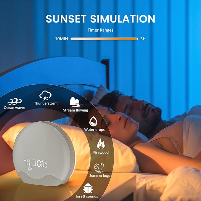 Light Therapy Lamp, Sunlight Alarm Clock with 10,000 Lux Therapy Light, Wake Up Light with 20 Brightness & 4 Color Temperature, Dual Alarms & Snooze,11 Atmosphere Lights and Sleep Aid