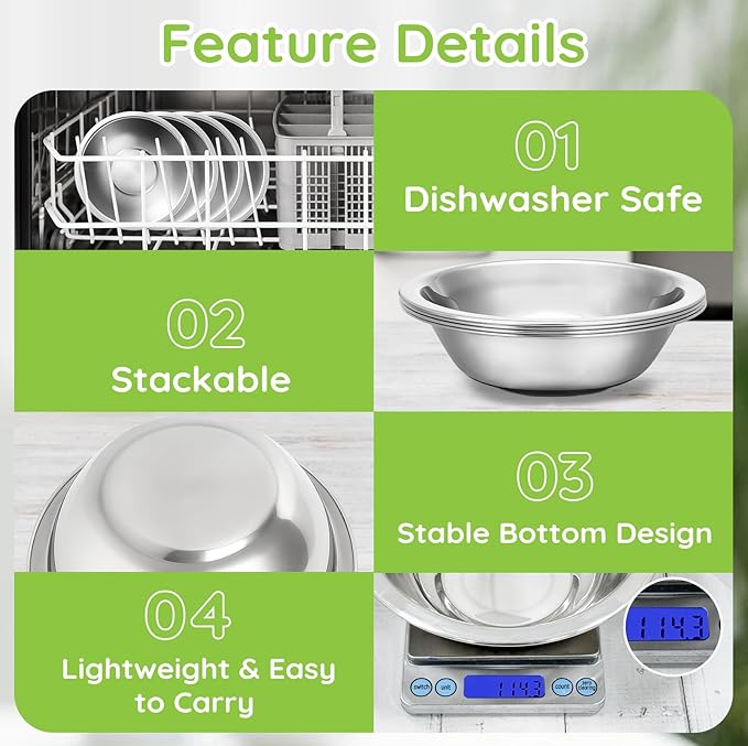 304(18/8) Stainless Steel Mixing Bowls for Kitchen, 2 Pack 7.8" 28.89 fl.oz Metal Mixing Bowls Set Stackable for Baking Serving Cooking Food Prep Storage Dishwasher Safe Lightweight