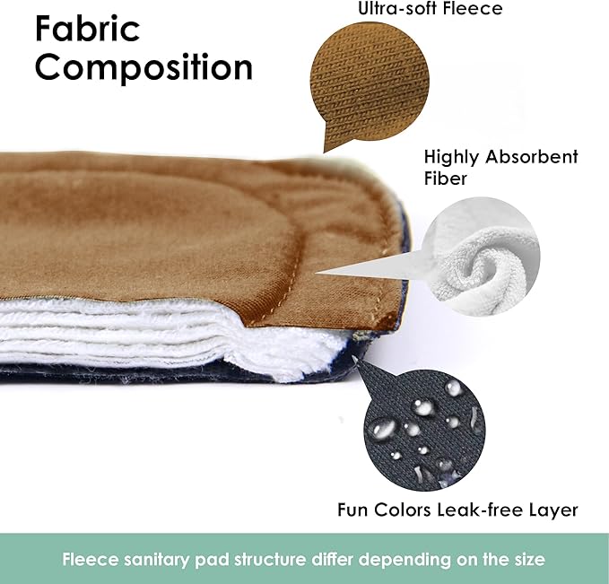 wegreeco 6 Pcs Reusable Menstrual Pads, Ultra Absorbent Cloth Pads for Heavy Flow, Sanitary for Teens, Women, Nonslip, Inner Aqua, Burgundy, Coffe, Rose Gold Outer, M