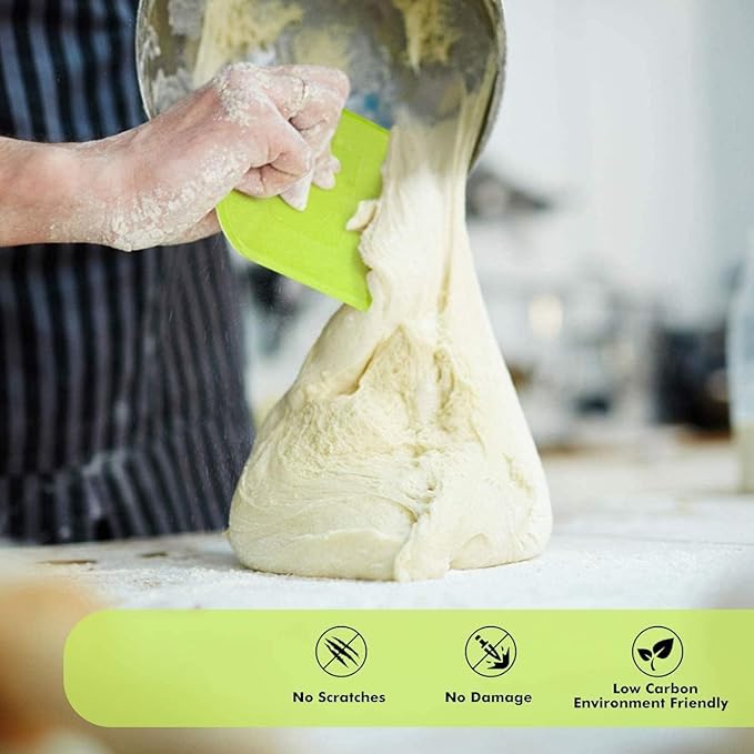 SURDOCA Dough Scraper Bench Scraper - 3P 10.6x6.7" Plastic Flexible Bowl Scraper, Sharp Edge & Angles Cake Scraper. Non-Slip Bakeware Decorating Tools Sculpting & Modeling Tools - White+Green+White