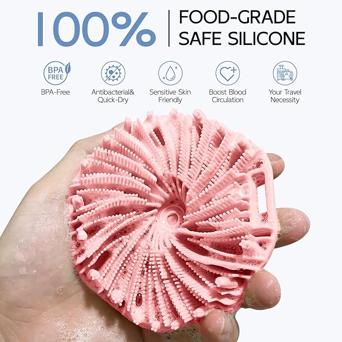 Silicone Body Scrubber, Exfoliating Body Wash Scrubbers Exfoliator, Shower Body Brush for Effective Showering Exfoliation and Gentle Massage (Pink)