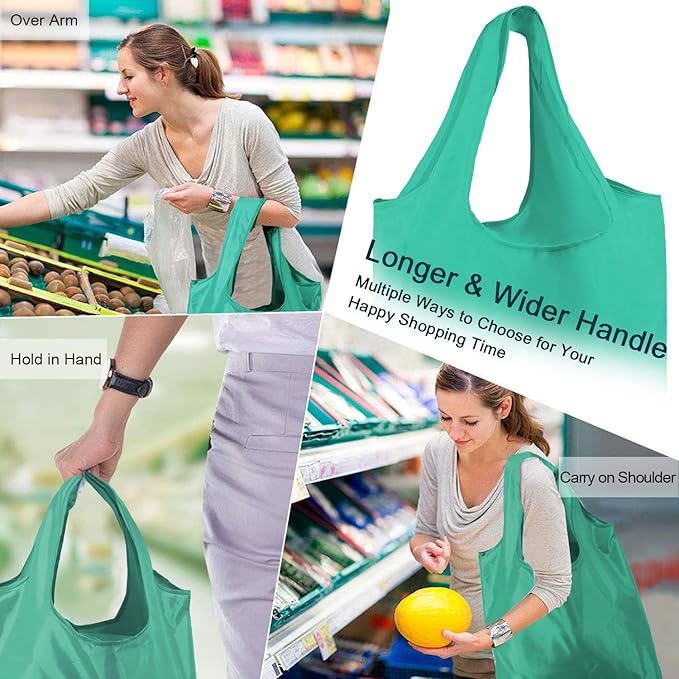 BeeGreen Reusable-Grocery-Bags-Foldable-Machine-Washable-Reusable-Shopping-Bags-Bulk Colorful 10 Pack 50LBS Extra Large Folding Reusable Bags Totes w Zipper Storage Pouch Lightweight Polyester Fabric