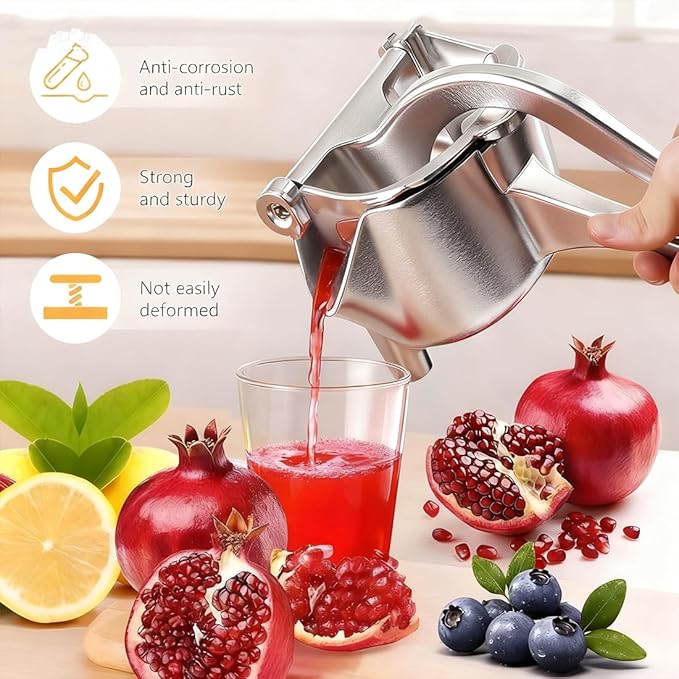 Hand Juicer Squeezer, Aluminum Alloy Fresh Fruit Juice Extractor, Fruit Juice Handheld Press Squeezer with Seed Filter, Heavy Duty Manual Hand Press Juicer for Orange Pomegranates Apple Lemon Lime (2)