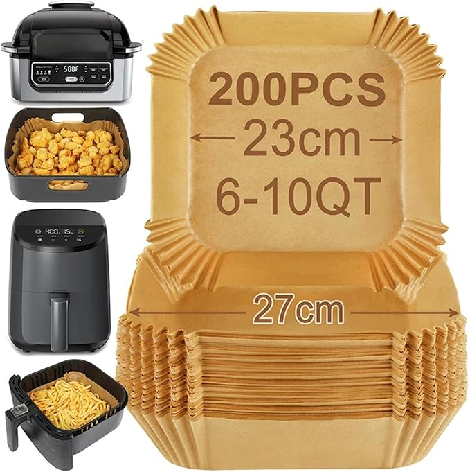 Large Air Fryer Disposable Paper Liners Nonstick 23cm Oven Airfryer Parchment Baking Paper ，Compatible For Ninja，Compatible For COSORI ，Grill Cooking Basket(20cm square,300 Pcs)