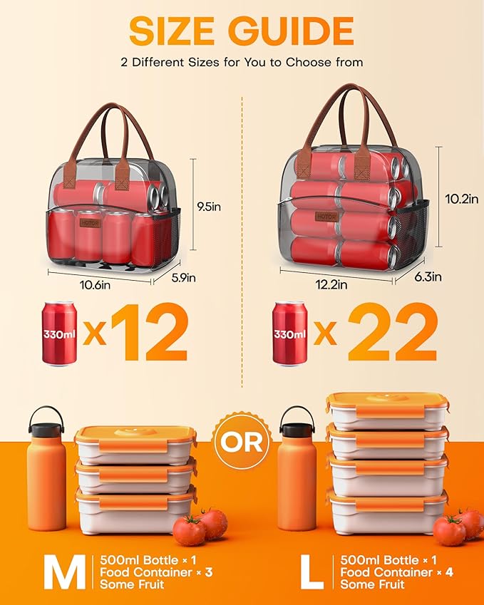 HOTOR Lunch Bag for Women & Men - Wear-Resistant Insulated Lunch Box with Large Capacity, Multi-Functional Cooler Bag for Office, Picnic, Black and White Stripes, 10L,10.60" x 5.90" x 9.50"