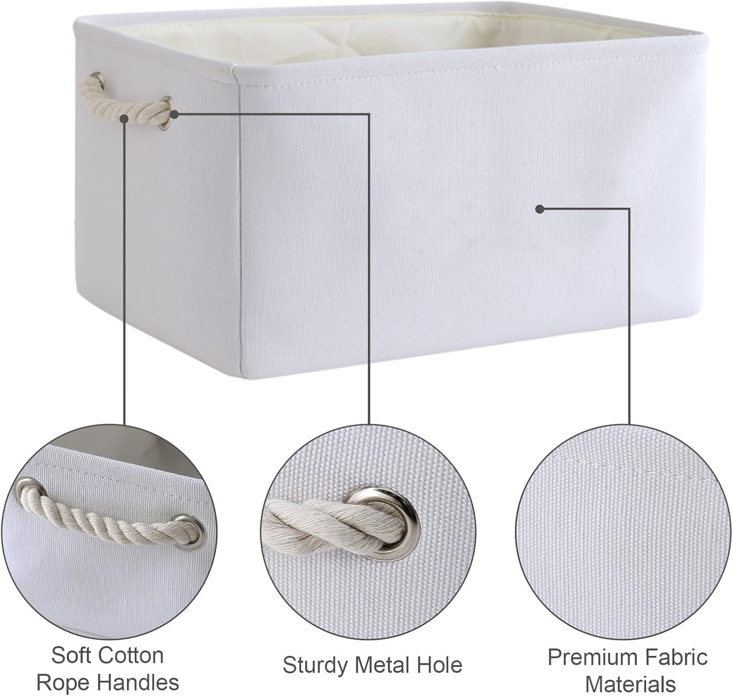 TheWarmHome Storage Bins for Shelves - Medium 3Pack 13.8L*9.8W*6.7H inch Fabric Storage Cubes Canves Storage Basket for Organizing Toys Baby Clothes Gift Dog (White)