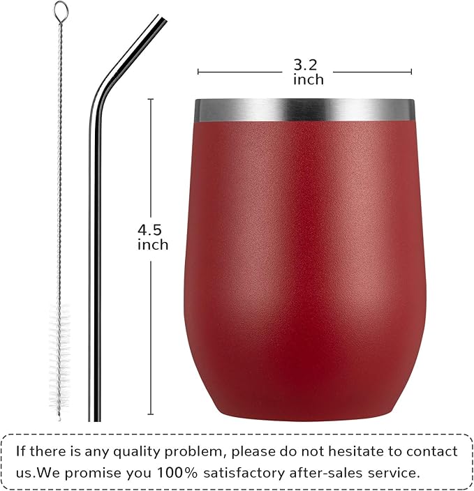 MEWAY 12oz Wine Tumbler 16 Pack Bulk Gifts for Women,Double Wall Vacuum Stainless Steel Travel Mug with Lid,Insulated Stemless Wine Cup Glass for Coffee,Cocktails,Drinks(Red,Set of 16)