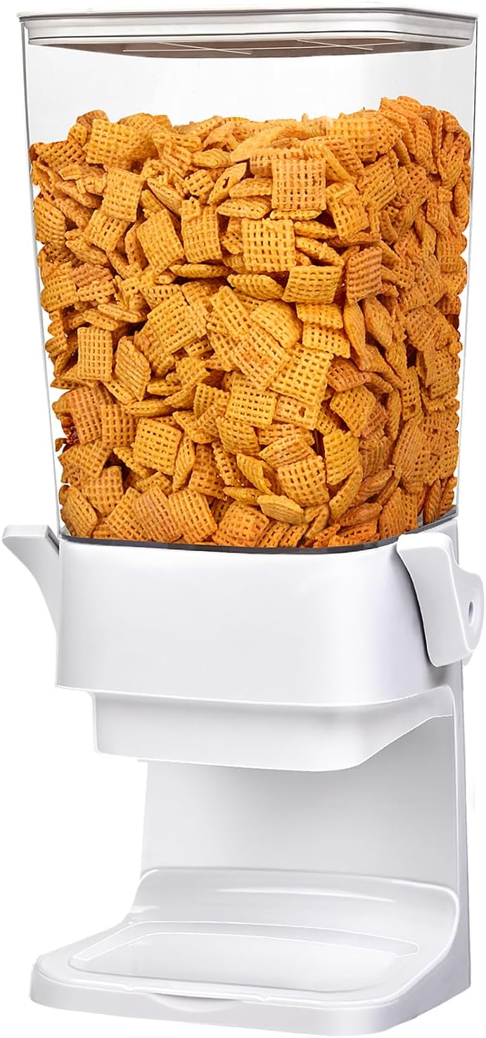 Cereal Dispenser Countertop,5.5L Cereal Containers Storage Dispenser for Pantry,Dry Food Storage Rice Containers,Candy Dispenser,Snack Organizer Machine for Grains, Nuts,Oatmeal, Pet Food White