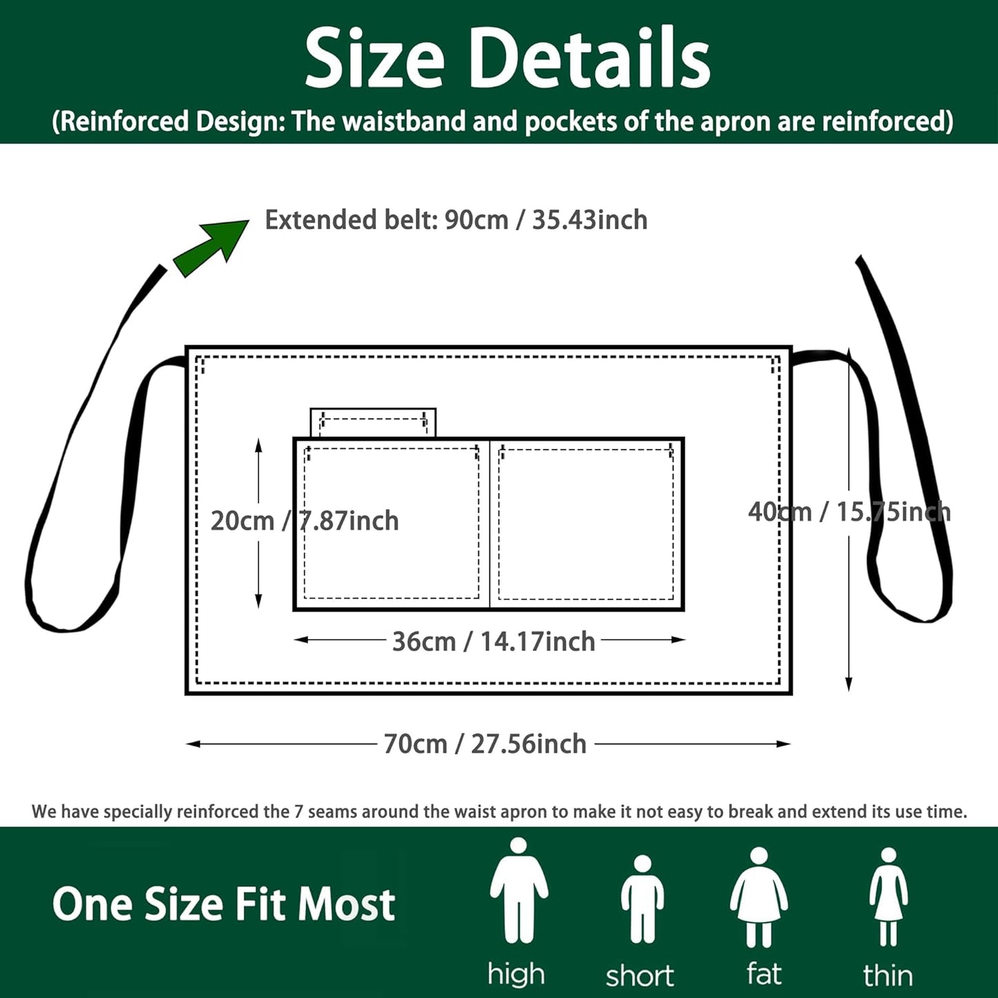 4 Pack Short Server Waitress Chef Apron, Green Waist Aprons with 3 Pockets for Women Men, Half Apron for Waiter Cooking Dishwashing Cleaning Painting Gardening Barbecue (Polycotton - Green)