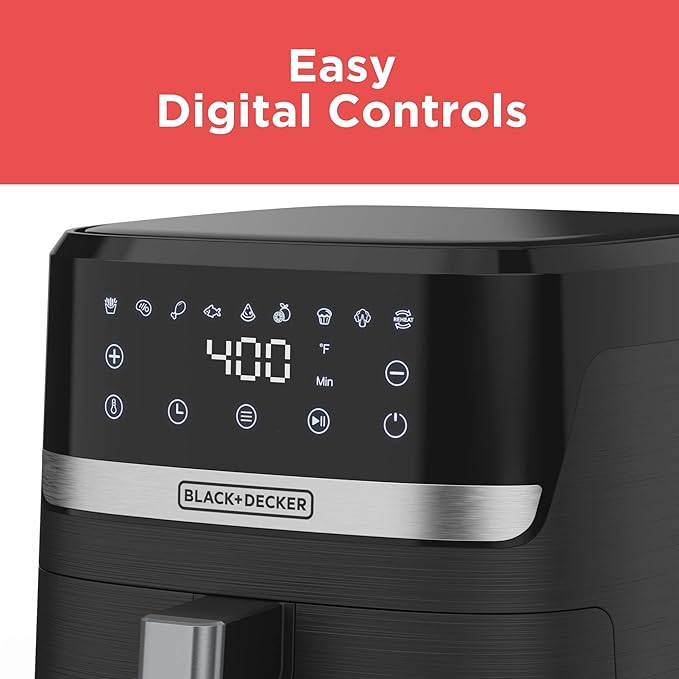 BLACK+DECKER Purifry 6QT Air Fryer, Crispy Deep Fried Taste without the Fat, Plus Bake, Dehydrate, and Keep Food Warm, Digital Touchscreen and Auto Shut-Off